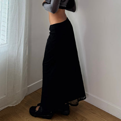 Vintage Italian Black Floral Burnout Velvet Maxi Skirt Y2K (S)