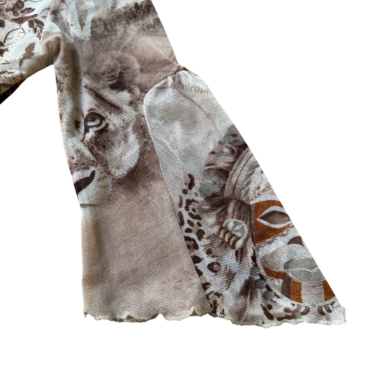 Vintage Jungle Animal Print Beaded Mesh Top Y2K (S/M)