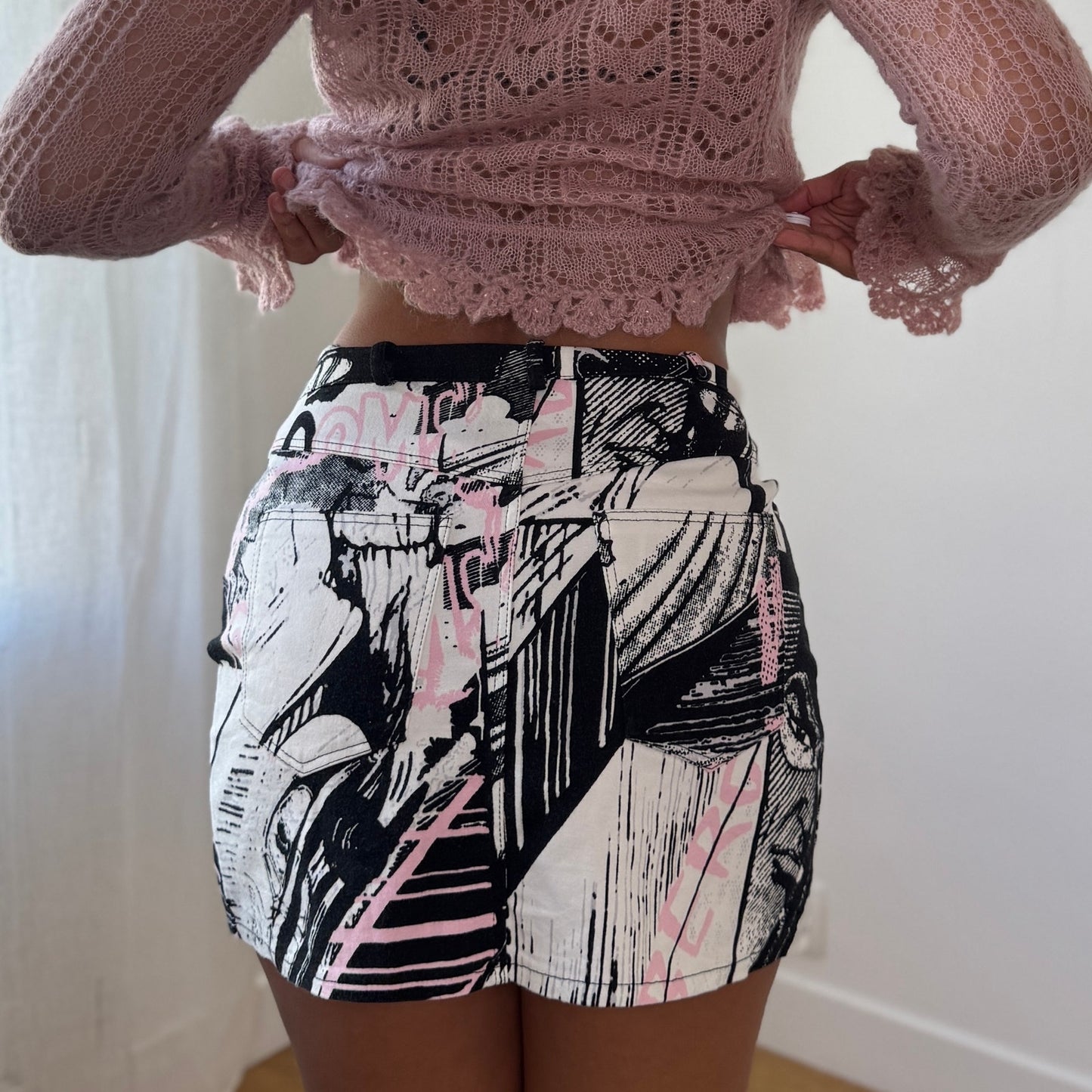 Iceberg Comic Print Denim Mini Skirt (XS/S)
