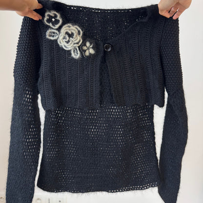 Italian Vintage Crochet-knit Tank & Cardigan (M/L)