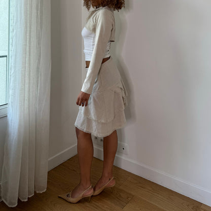 Vintage Cream Bolero & Lace Mini Skirt Set French Y2K Coquette (S)