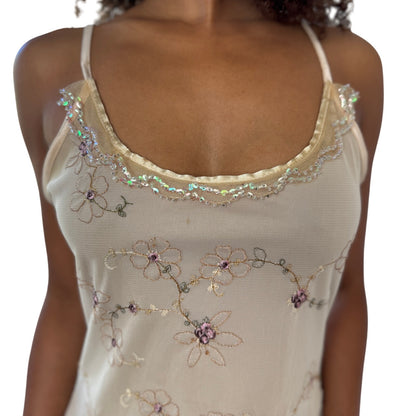 Vintage Italian Embroidered Mesh Slip Dress (M)