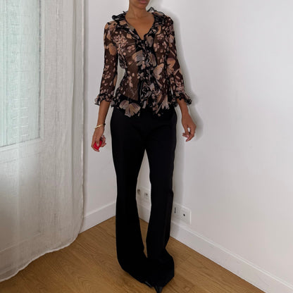 Italian Vintage Black Low Rise Tailored Straight Leg Flared Trousers