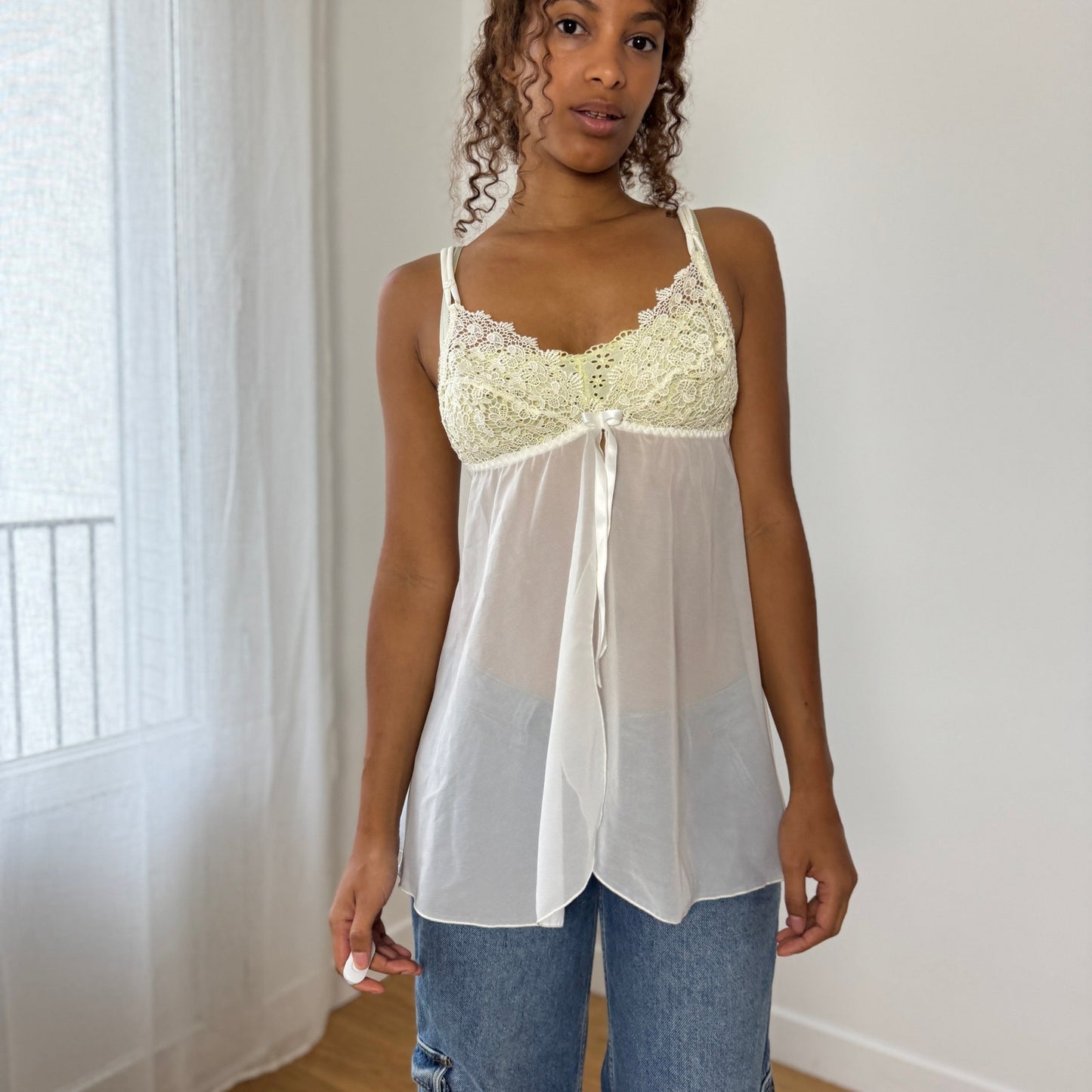 Vintage Italian ivory lace babydoll cami (Small)