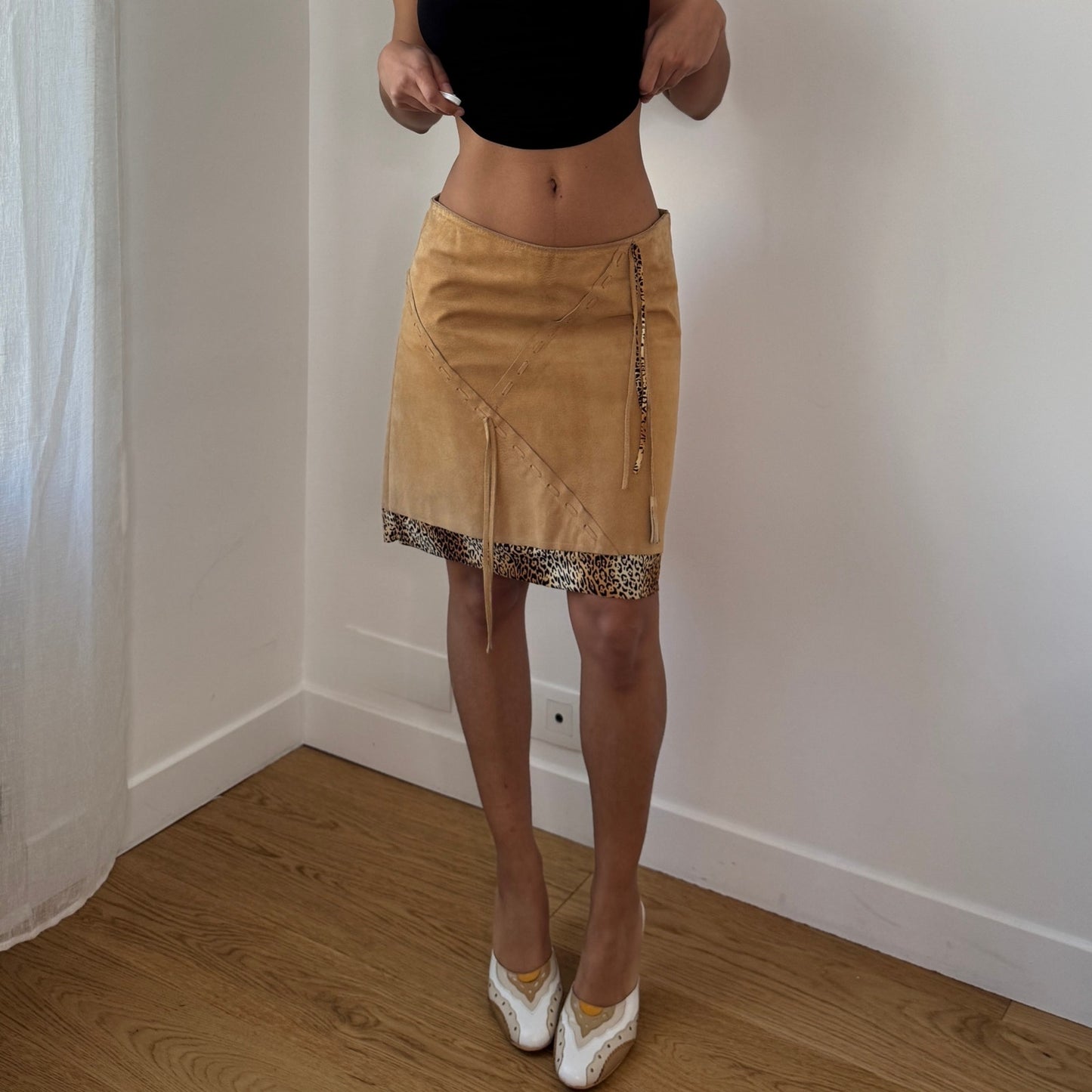 Vintage Camel Suede Leather Mini Skirt (S)