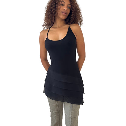 Vintage asymmetrical black slinky tank top (S)