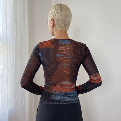 Italian Vintage Graphic Mesh Top