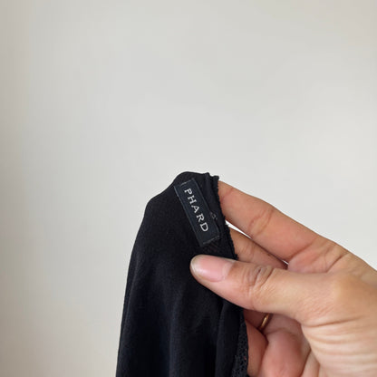 Vintage Italian black cotton mesh polka dot top with sheer sleeves (S)