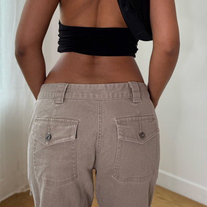 Vintage Beige Low Rise Cargo Flare Pants Italian Y2K (S/M)