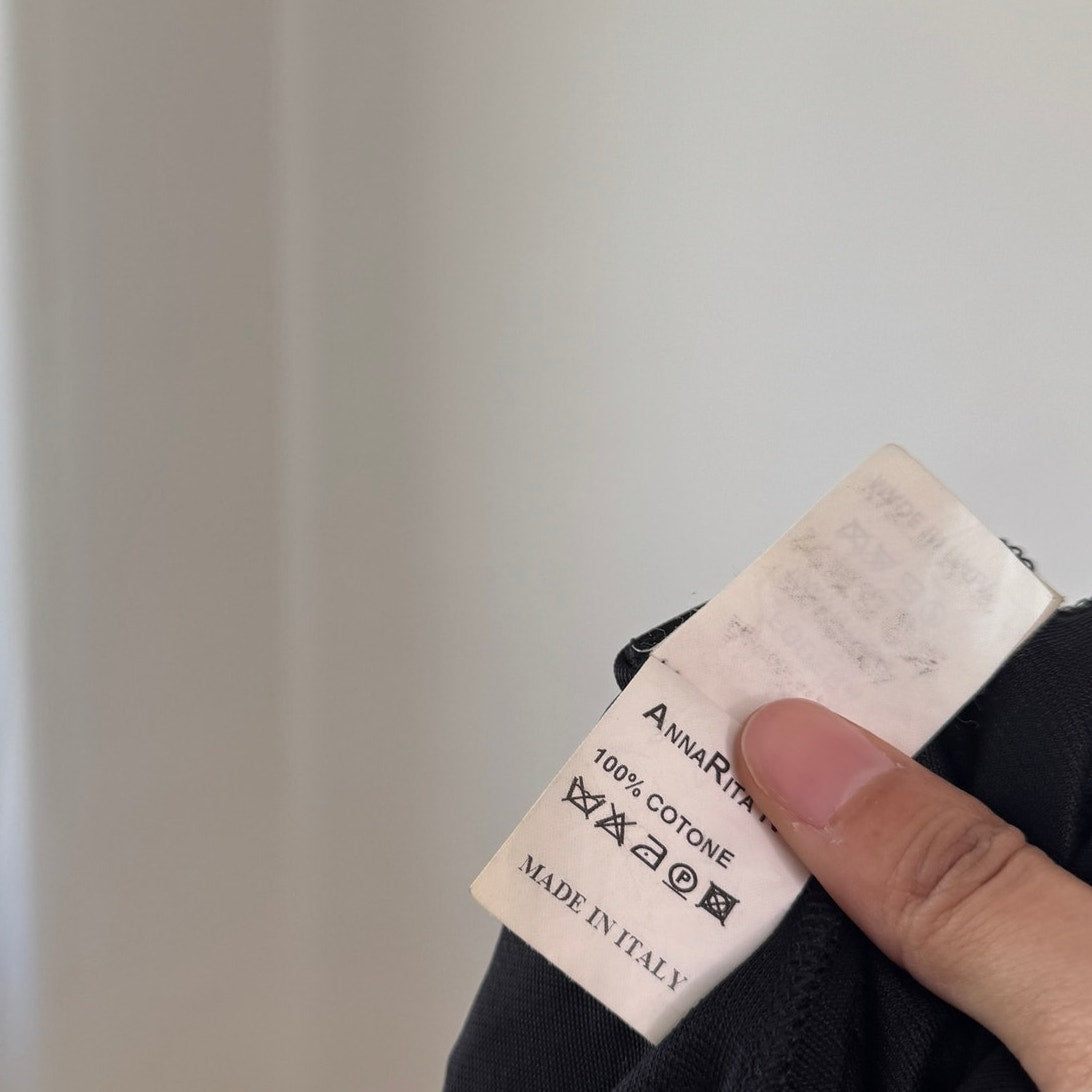 Vintage Italian Black Tiered Cotton Midi Skirt Lace Trim (S/M)