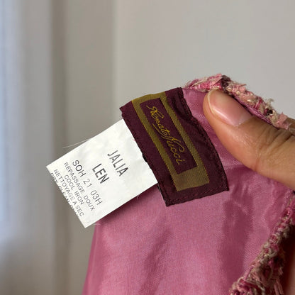 Vintage Italian pink textured tweed midi skirt with floral applique lace hem (S)