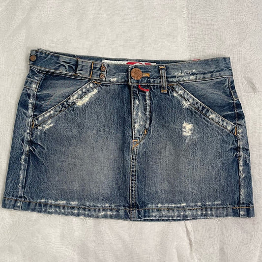 Vintage Denim Mini Skirt (S-M) Made in Italy distressed Sexy Girl Festival