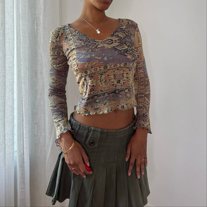 Vintage Sonia Fortuna Abstract Mesh Long Sleeve Top (S)