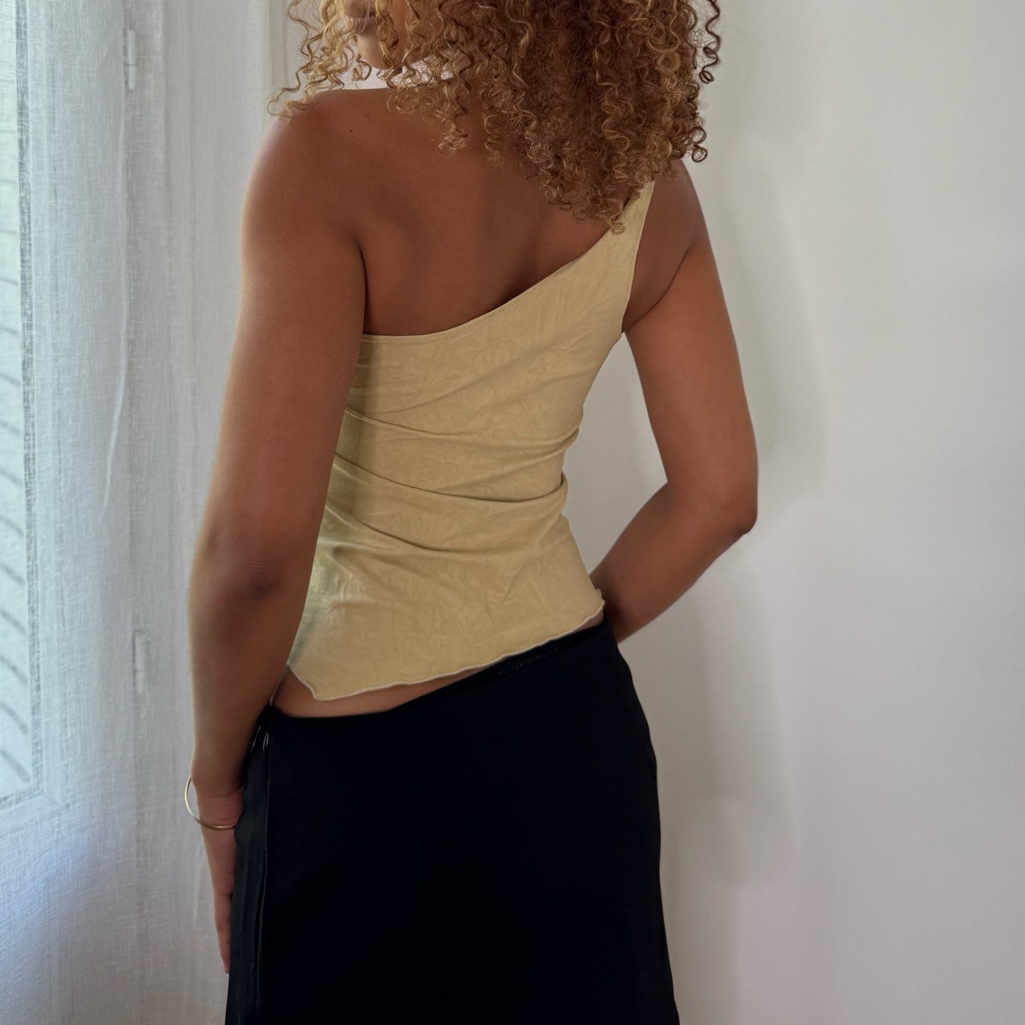 Vintage Beige Brown Leopard Print One Shoulder Top Euro Y2K (S/M)