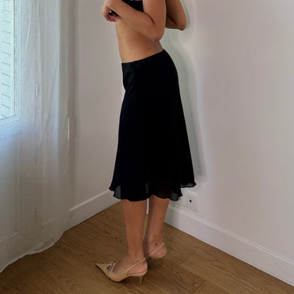 Vintage Italian Black Mesh Midi Skirt (Small)