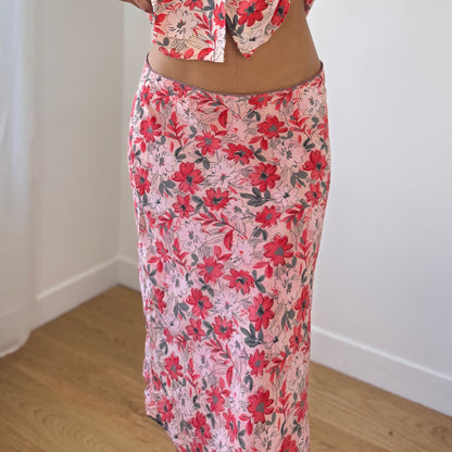 Vintage Pink Red Floral Silk Co-Ord Set by Marella (S) ⠀