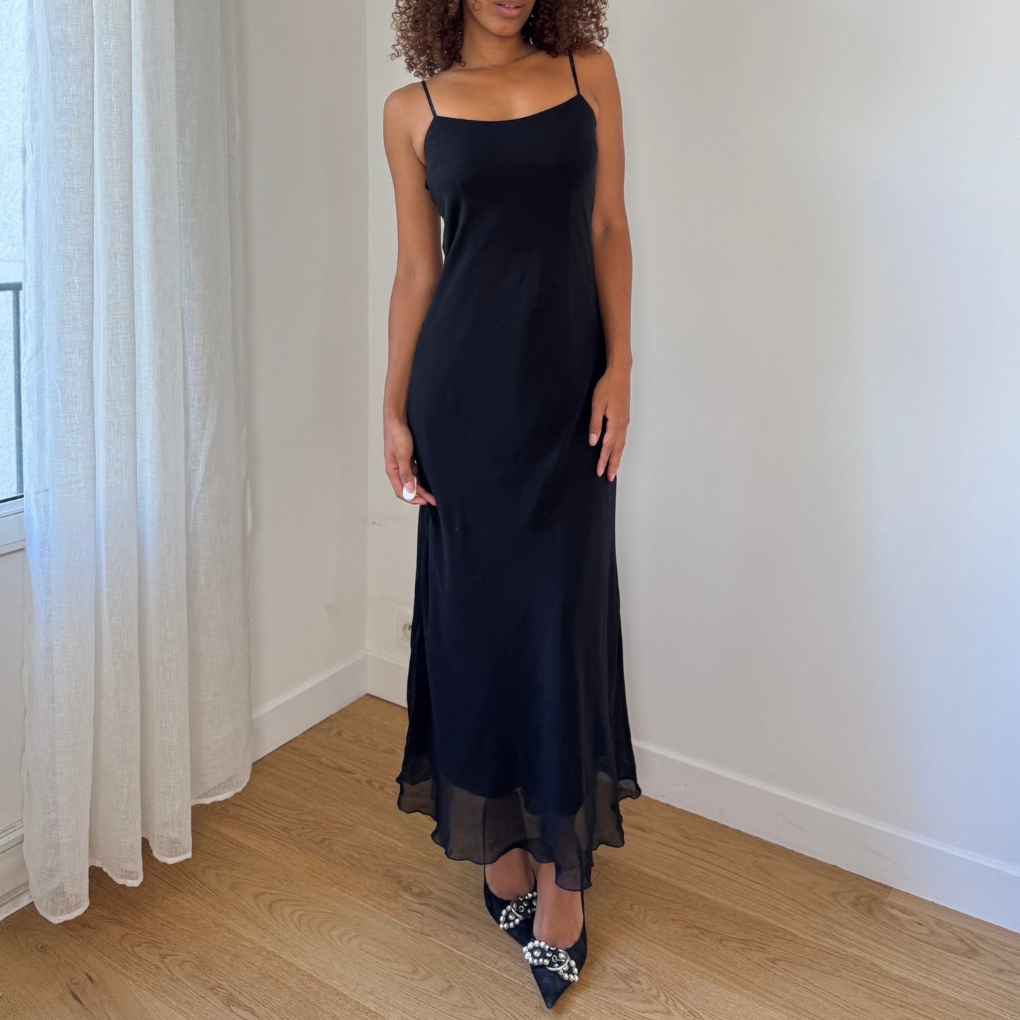 Italian Vintage Black Mesh Slip Dress (XS/S)