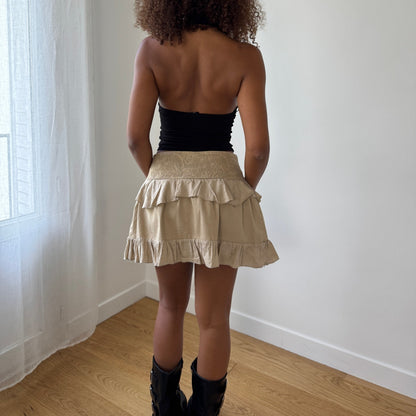 Vintage Ruffled Beige Mini Skirt (S)