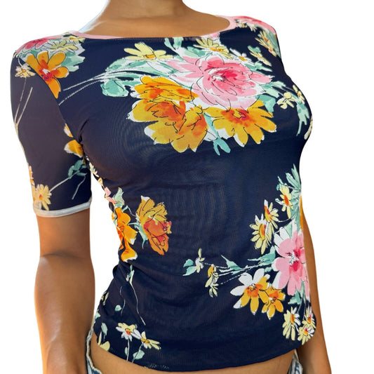 Vintage La Perla floral mesh short sleeves top (S/M)