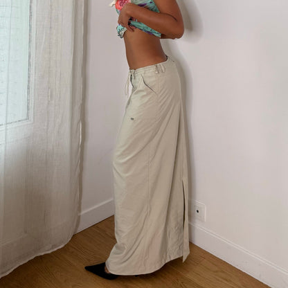 Euro vintage Y2K ivory cream low-rise cargo maxi skirt with drawstring waist & utility pockets