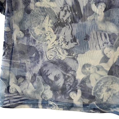 Italian Vintage Semi-Sheer Mesh Renaissance Print Baby Tee (Small/Medium)
