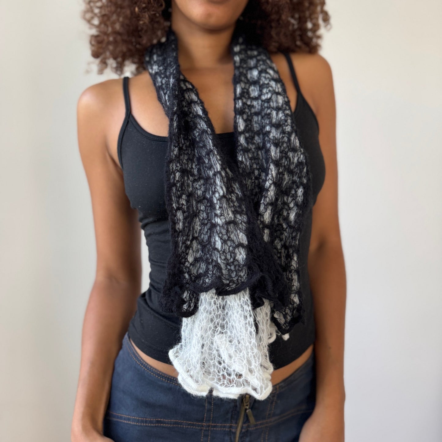 French Vintage Knit Lace Scarf