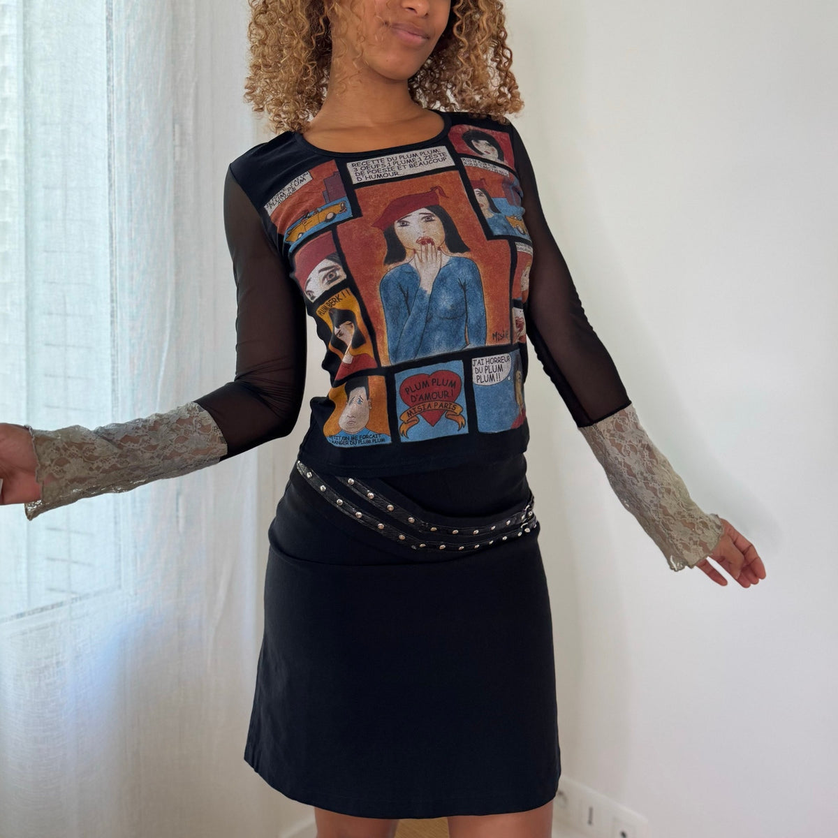 Misia Paris Vintage Comic Print Mesh Top
