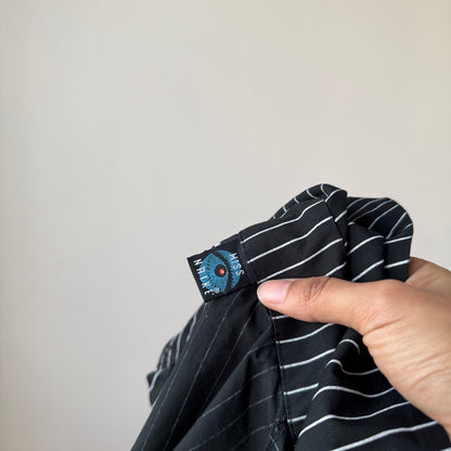 Vintage Italian Black Pinstripe Button Up Shirt Fitted Cotton (XS)