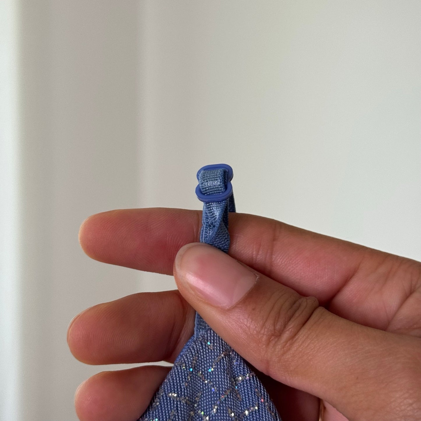 Vintage Blue Glitter Knit Mini Dress Sparkle Asymmetrical Hem Y2K (S)