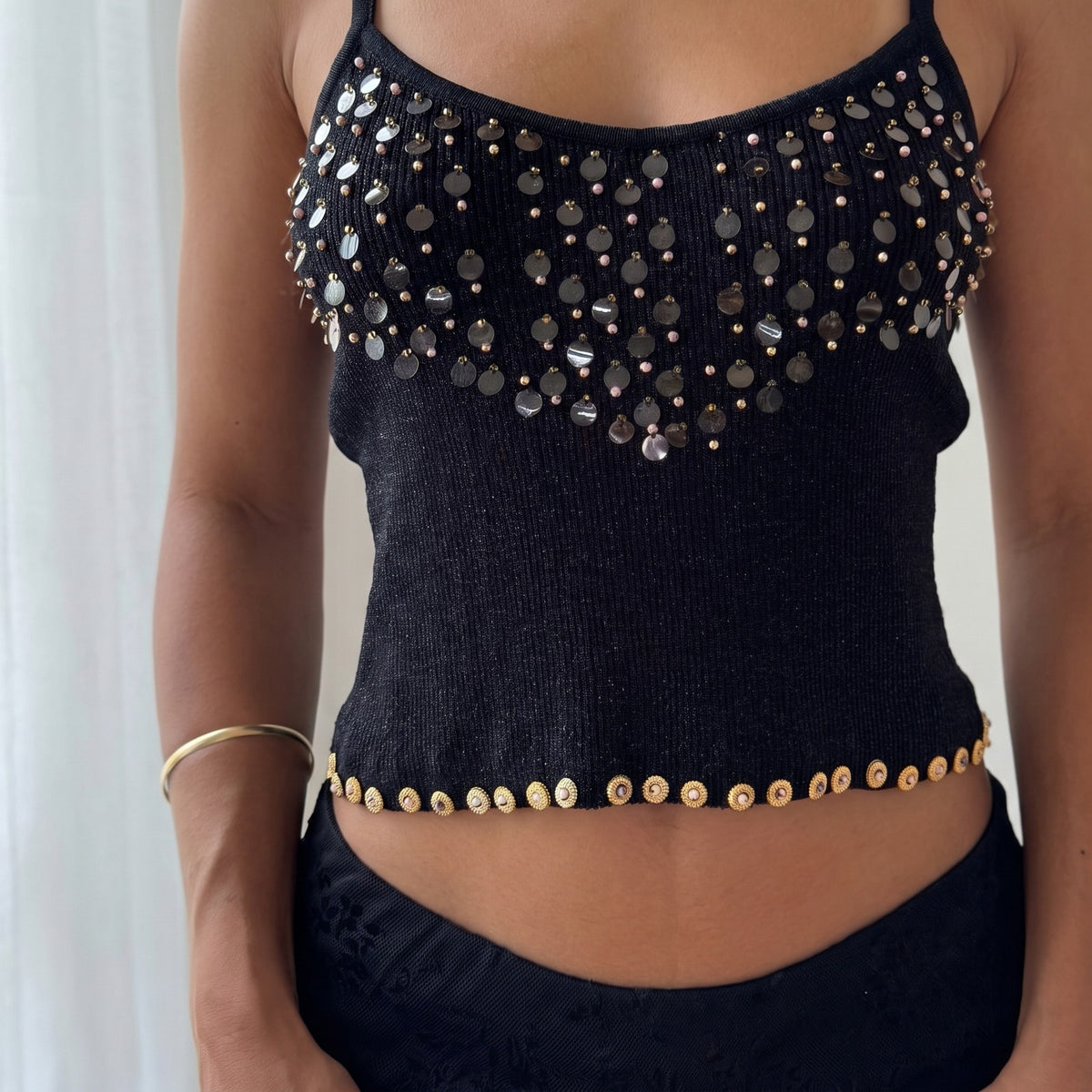 Vintage Italian Black Beaded Sequin Cami (S/M)