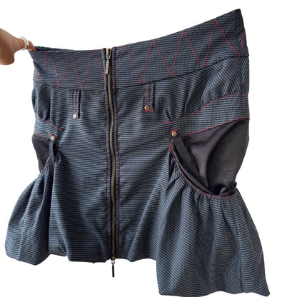Vintage Euro structured zip-front bubble-hem skirt with contrast stitching (S/M)