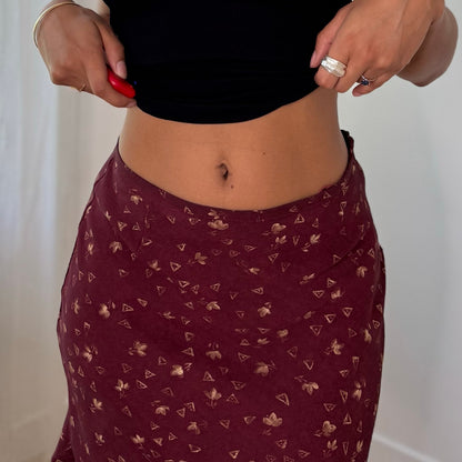 Vintage Onyx Burgundy Floral Pencil Mini Skirt Italian Y2K (XS)