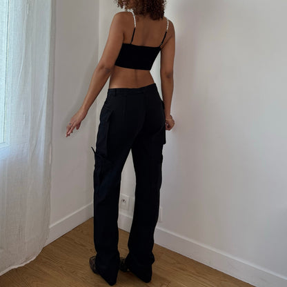 Vintage Black Low Rise Cargo Utility Pants Euro Y2K (S)