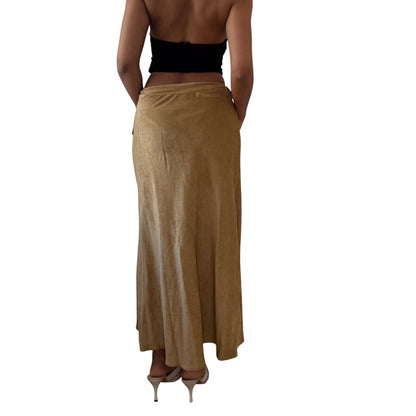 Vintage Camel Suede Midi Skirt Deadstock Y2K Italian (S)