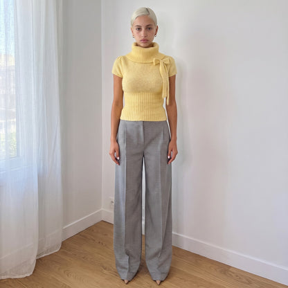 Vintage Italian Blue & White Houndstooth Wide Leg Trousers (S)