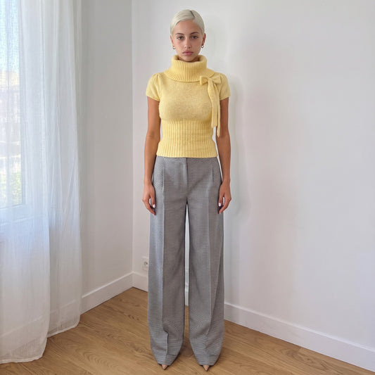 Vintage Italian Blue & White Houndstooth Wide Leg Trousers (S)