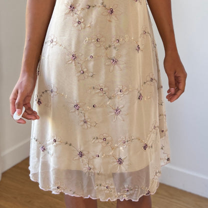 Vintage Italian Embroidered Mesh Slip Dress (M)