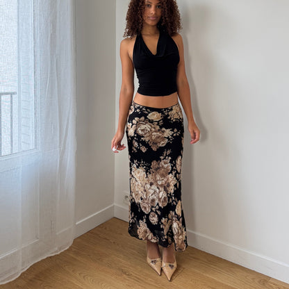 Euro Vintage Mesh Floral Maxi Skirt (Small)