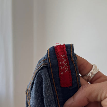 Vintage Denim Waistband Floral Mesh Midi Skirt Saxx Jeans Y2K (S)