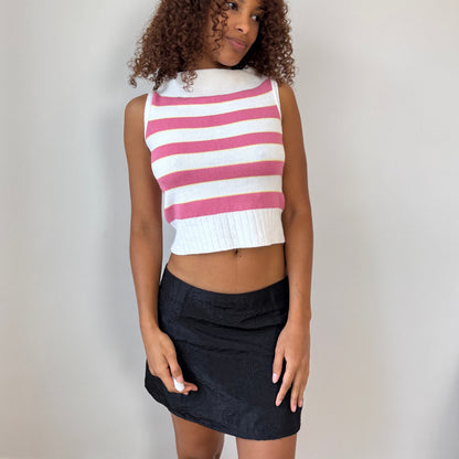 Vintage Italian pink + white striped mock-neck knit tank (Small)