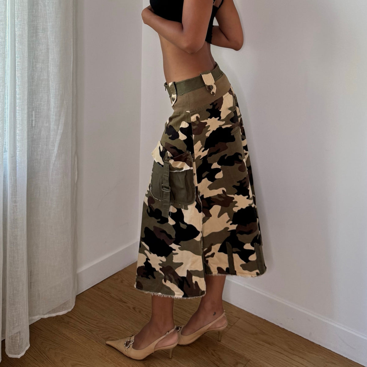 Vintage Italian Camo Cargo Midi Skirt (S)