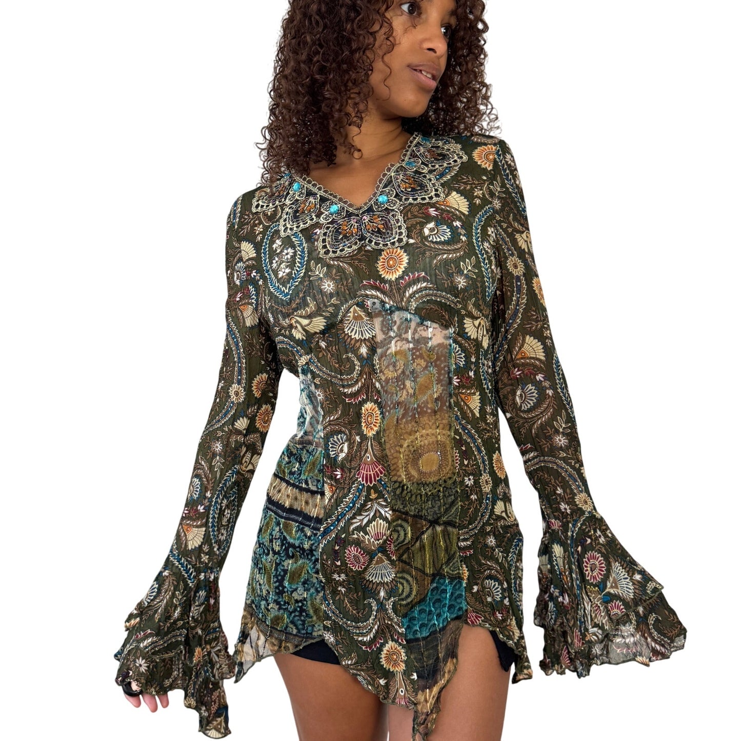 Vintage Mesh Tunic with Embellished Collar (S/M)