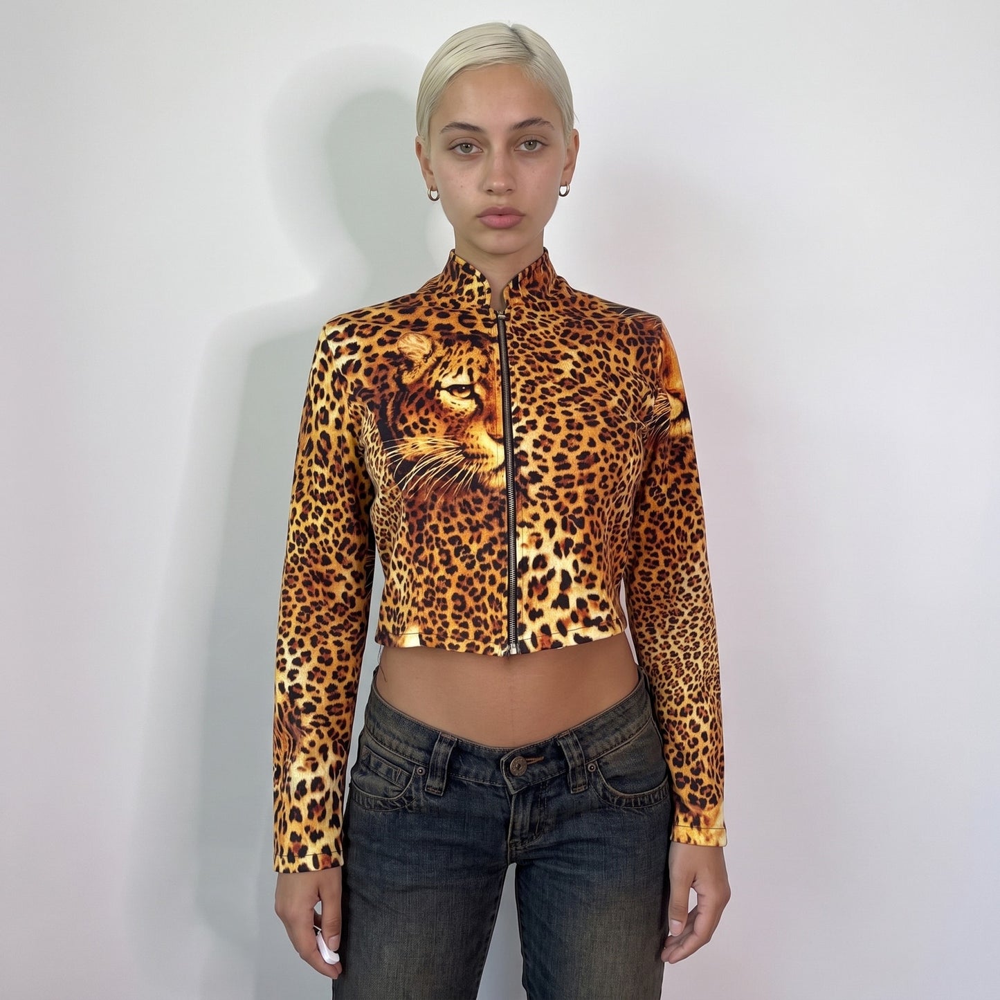 Vintage Brown Black Leopard Print Zip Up Jacket Italian Y2K (S)