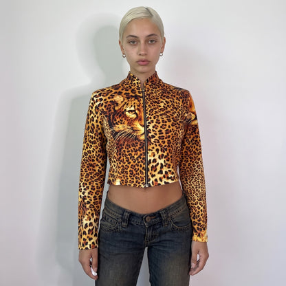 Vintage Brown Black Leopard Print Zip Up Jacket Italian Y2K (S)