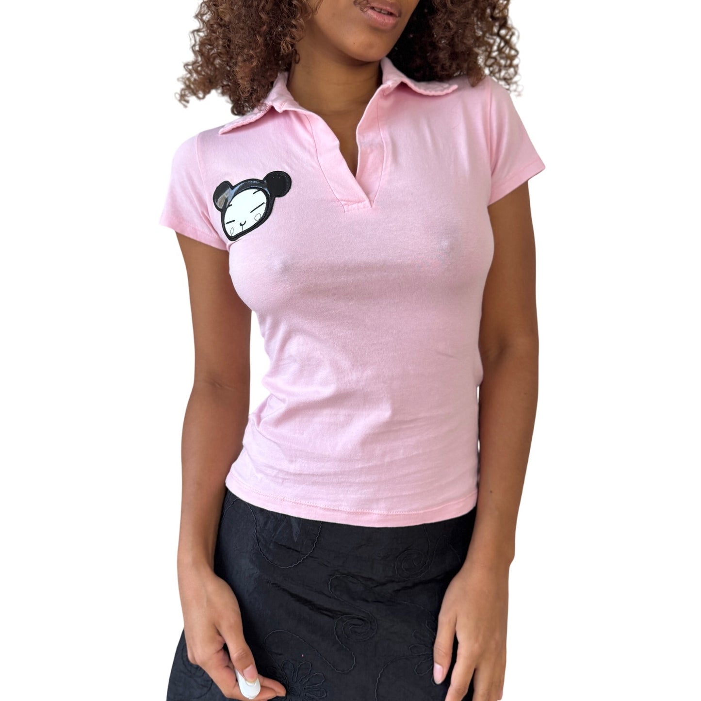 Vintage pink Pucca sequin polo top (S)