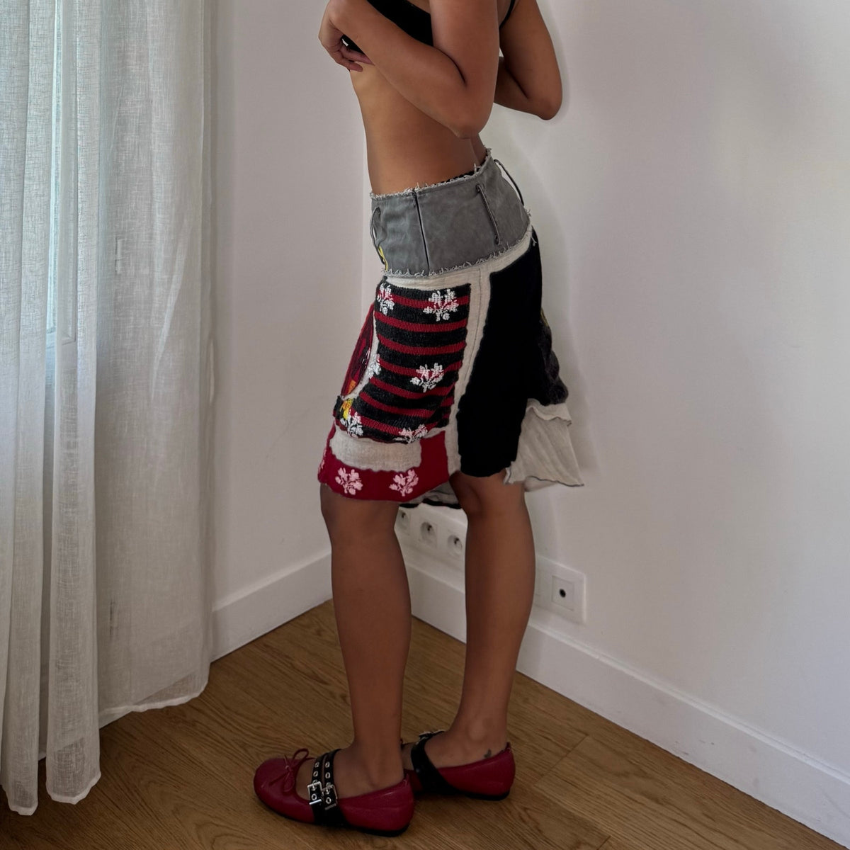 Vintage Italian Patchwork Knit Midi Skirt (S)