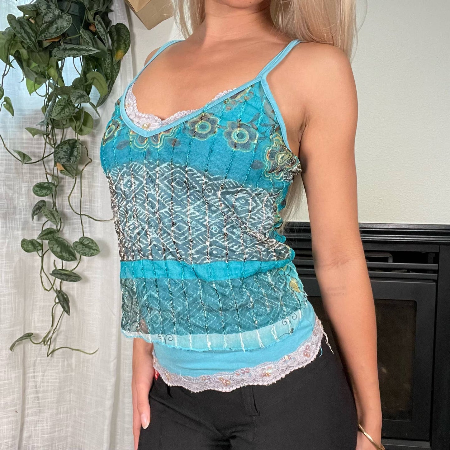 Vintage 2000s Sequin Mesh Cami Top (One size)
