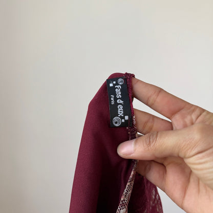 Vintage Burgundy Floral Cheetah Lace Top Ruffle Trim Long Sleeve Y2K French (S)