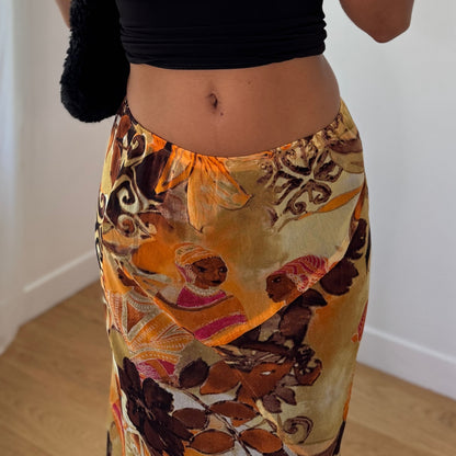 Vintage Abstract Tribal Mesh Maxi Skirt Rare Archive Print French Vintage (S) ⠀