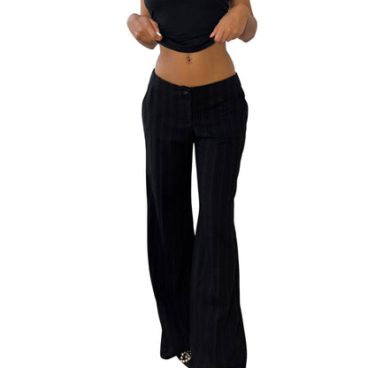 Vintage Euro Black Tonal Pinstripe Low Rise Wide Leg Trousers (Small)